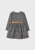 Girls Mayoral Metallic Tweed Knitted Dress with Floral Belt, Back Zippered Dress, Belt with Button Fastening, Back