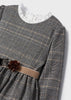 Girls Mayoral Round Neckline Long Sleeve Dress, Black Knitted Metallic Tweed Dress, Front Detail 