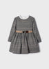 Mayoral Girls Knitted Metallic Tweed Dress with Floral Belt, Long Sleeve, Front