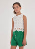 6064 Guipure Lace Sleevelss Cropped Top, White modeled 2