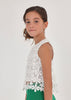 6064 Guipure Lace Sleevelss Cropped Top, White modeled 3