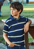 6101 Mayoral Jr Boys Striped S/S Polo Shirt, Navy/Green
