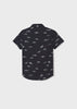 Short Sleeved Collared Shark Printed Shirt, Back