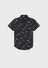 Boys Mayoral Shark Printed Button Down Collared Shirt, Short Sleeve