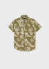 Mayoral Boys Short Sleeved Tropical Green Shirt, Button Down, Front, Collared Top