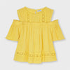 6187 Mayoral Girls Mustard Off The Shoulder Top, Loose Top, Eyelet Lace