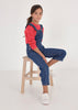 6650 Mayoral Jr Girls Eco-Tencel Cropped Flutter Denim Overalls modeled