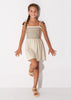 6841 Mayoral Jr Girls Spaghetti Strap Smocked Romper, Linen lifestyle
