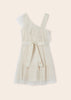 6911 Shimmer Belted Tulle Dress, Champagne front