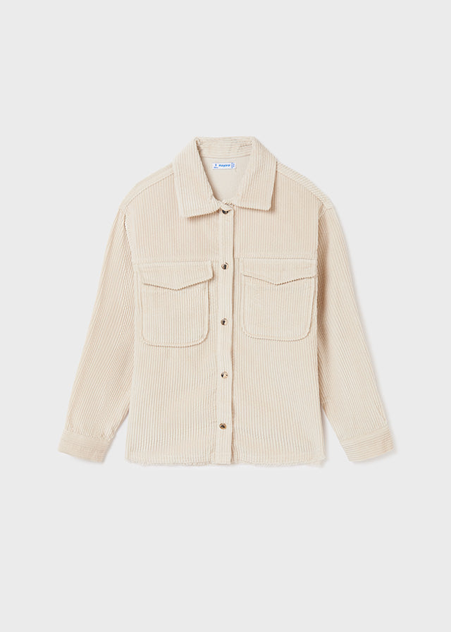 Girls Mayoral Collared Long Sleeved Overshirt, Front Central Button Fastenings, Front Breast Pockets
