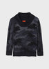 Boys Mayoral Long Sleeve Petroleum/Dark Grey Camouflage Styled Sweater, Knitted Shawl Collar, Front 