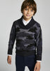 Boys Slight V-Neck Knitted Collar Design, Petroleum Dark Grey Sweater, Long Sleeve