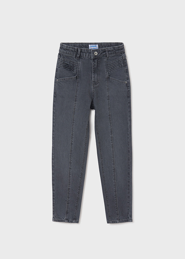 Mayoral Girls Slouch Denim Trousers, Gray, Front Button Fastening