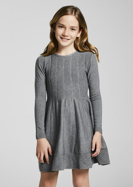 7926 Mayoral Tween/Teen Girls L/S Ribbed Knit Dress, Steel