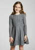 Mayoral Girls Knit Dress, Steel Grey, Round Neckline Long Sleeve, Ribbed Top Flowy Bottom, Live