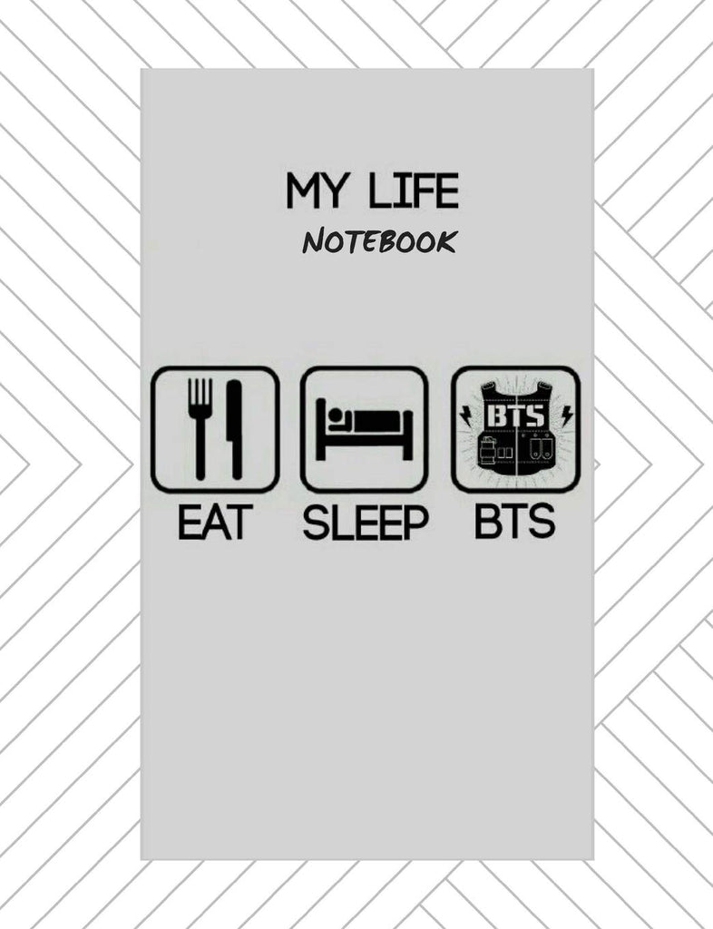 Grey My Life Notebook with eat, sleep, BTS words and logos