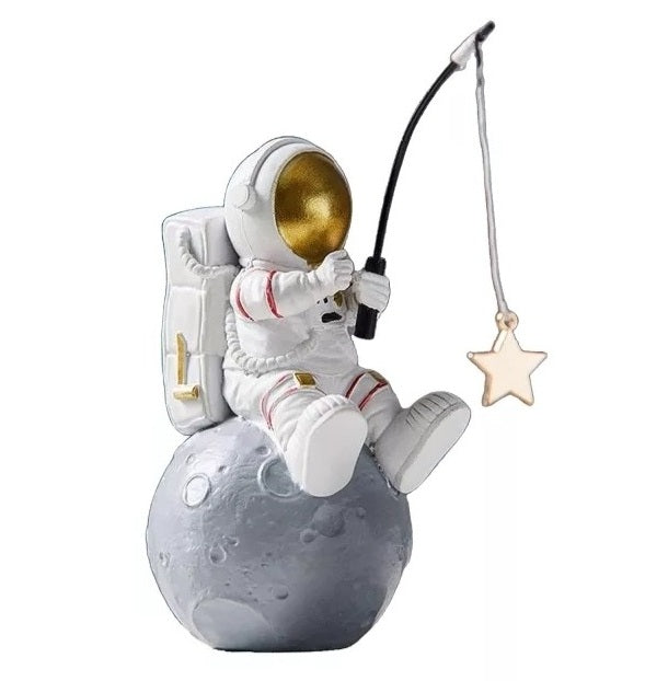 Astronaut Resin Figurine - Astronaut Fishing on the Moon