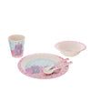 bamboo kids dinnerware set, tableware sustainable set, utensils, plate, bowl, cup, caticorn, pink