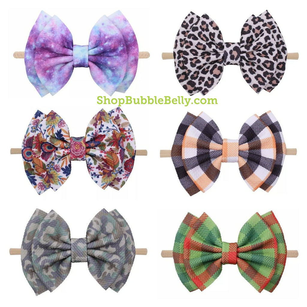 6" Bow & No Snag Nylon Headband, Prints (CLICK FOR MORE OPTIONS)