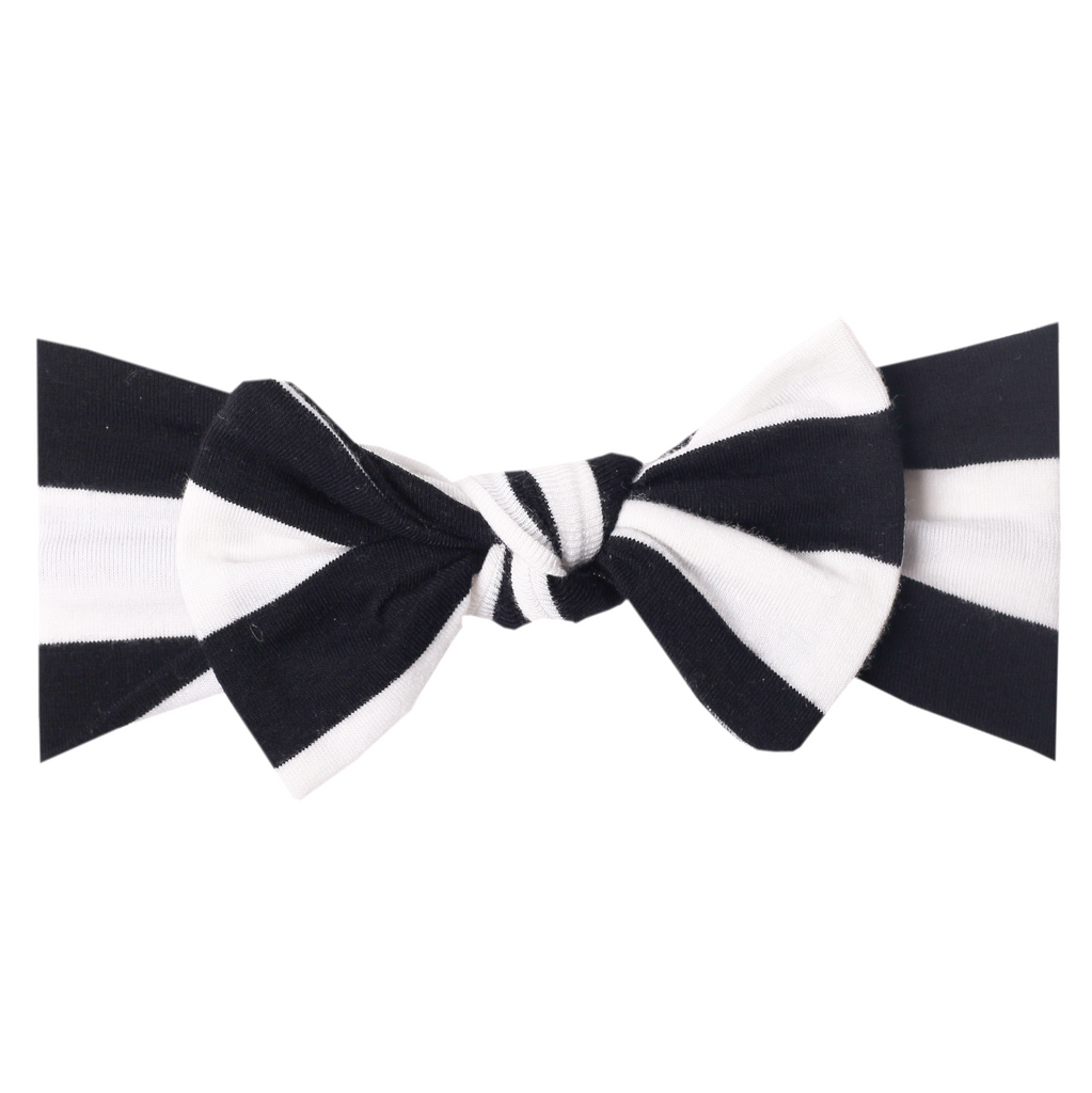 Copper Pearl Headwrap Bow Headband, Black and White Striped Classic