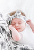 Copper Pearl Black and White Floral Rowan Knotted Headband, Knit Headband