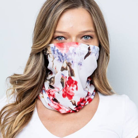 Face Covering Masks, Convertible, White Floral