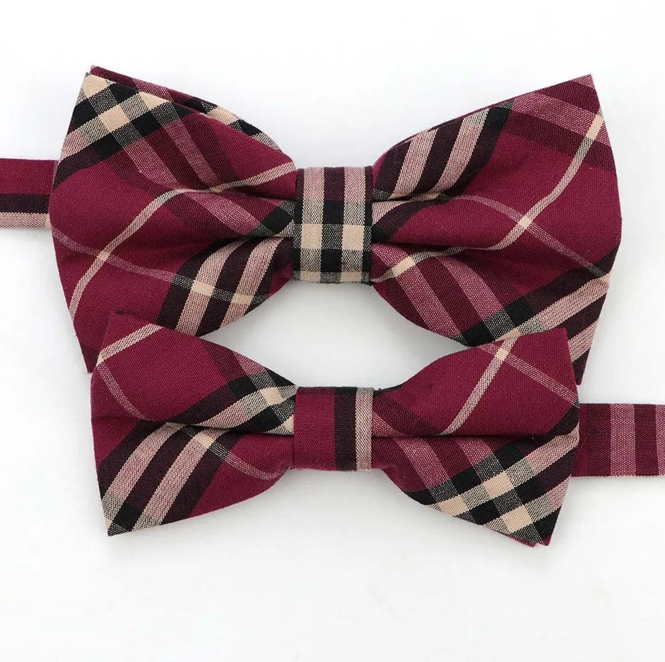 Bowtie, Dress Up Bow Ties, Matching Set, Deep Wine Red Plaid