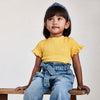 3008 Girl Wearing Smocked Mustard T-Shirt, Short Sleeved