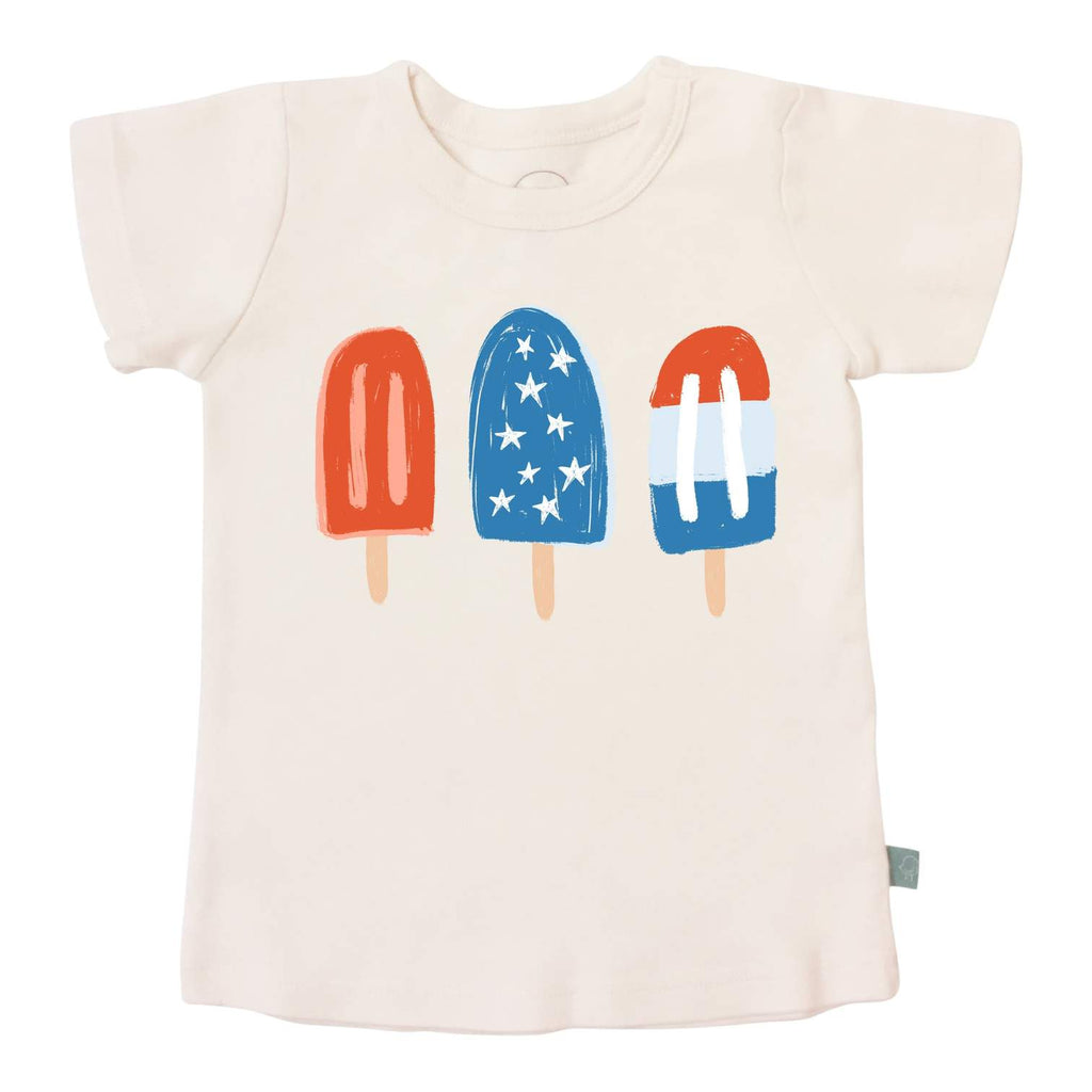 Graphic Round Neckline Graphic Short Sleeved T-Shirt, 4th of July Popsicles, Organic Cotton, Finn and Emma