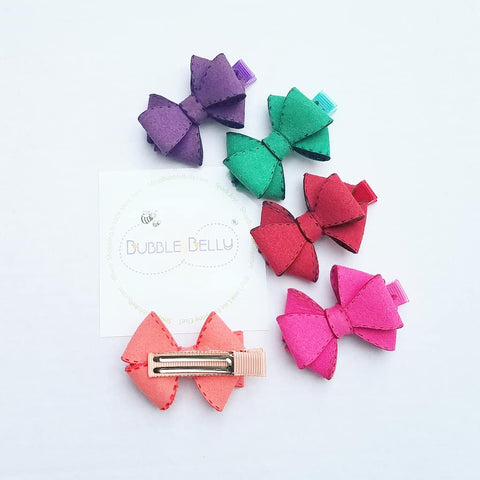 Non-slip Hair Clips - Ultrasuede Stitched Bow, Alligator Clip (CLICK FOR MORE OPTIONS)