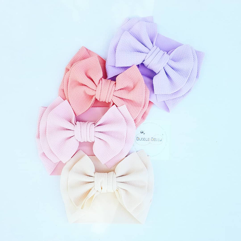 extra large 7" bow head wraps and headbands for babies and little girls, cream, pink, coral, lavender