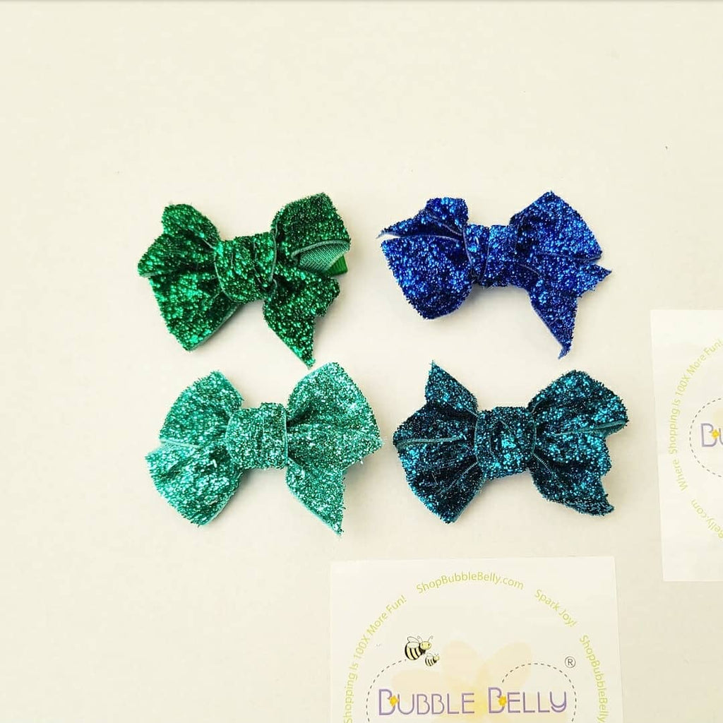 handmade sparkly bow non-slip hair clips, 2 inch length fabric wrapped hair clips for children