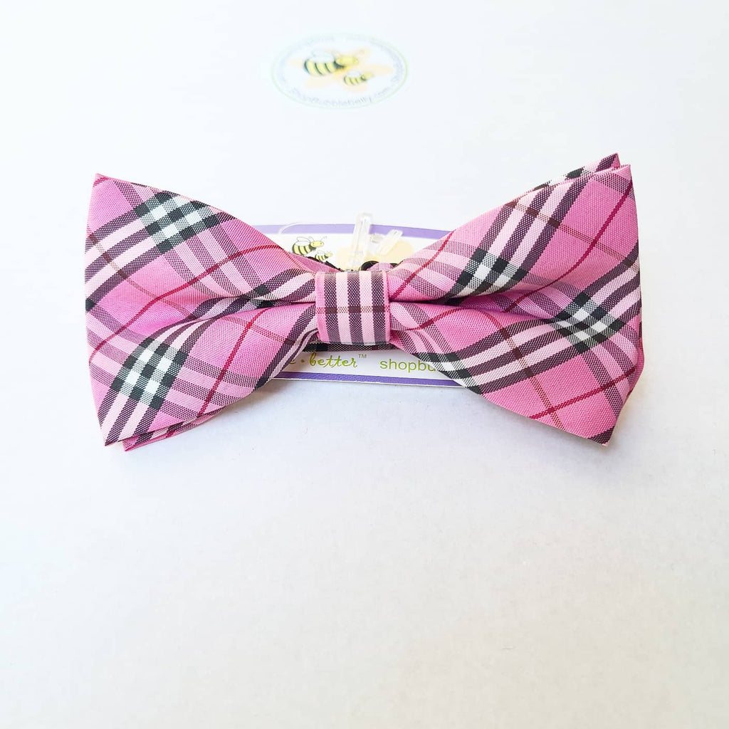 Boys Adjustable Bow Tie - Pink Plaid