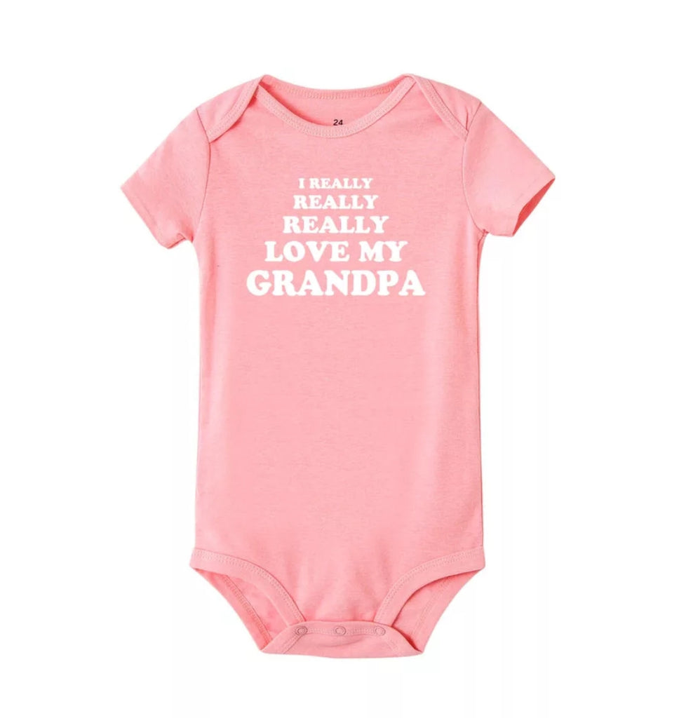 I Really Love My Grandpa Pink Onesie, Bodysuit, White Lettering