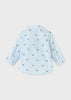2147 Mayoral Boys Button Up Collared Shirt, Blue, Dachshund Wiener Dog