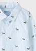 2147 Mayoral Boys Button Up Collared Shirt, Blue, Dachshund Wiener Dog
