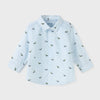 2147 Mayoral Boys Button Up Collared Shirt, Blue, Dachshund Wiener Dog