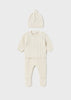 2509 Mayoral Boys Knitted Footie Sweater and Hat Set, Oat Milk Natural, Eco-friendly