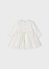 2822 L/S Combined Knit & Sparkle Tulle Formal Dress, Soft White