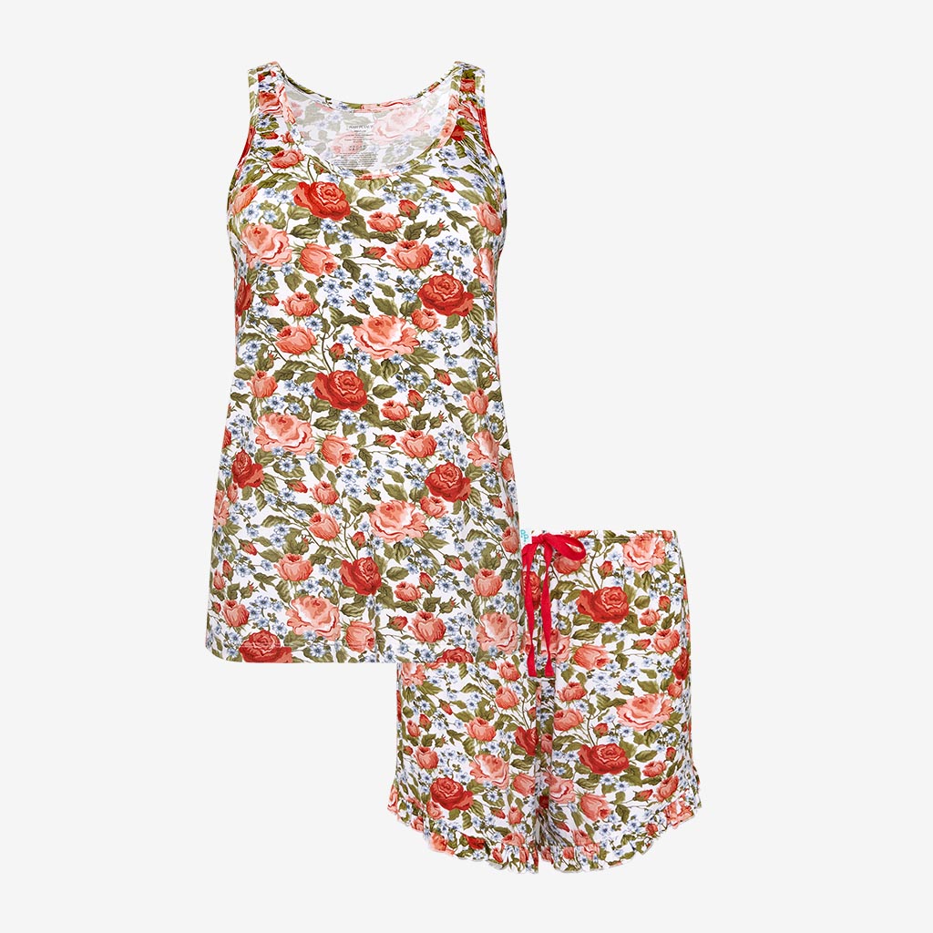 Posh Peanut Bamboo Women's Tank Top & Ruffled Shorts Pajama Set - Alma Rose