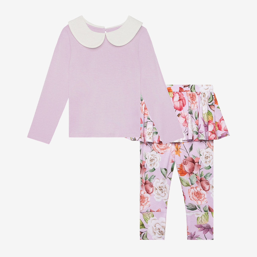 Posh Peanut Bamboo L/S 2PC Peter Pan Collar T-Shirt & Skirted Leggings Set - Pari