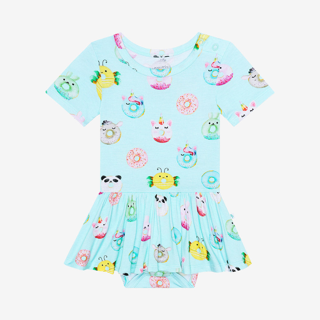 Posh Peanut Bamboo Basic S/S Twirl Skirted Bodysuit - Donuts
