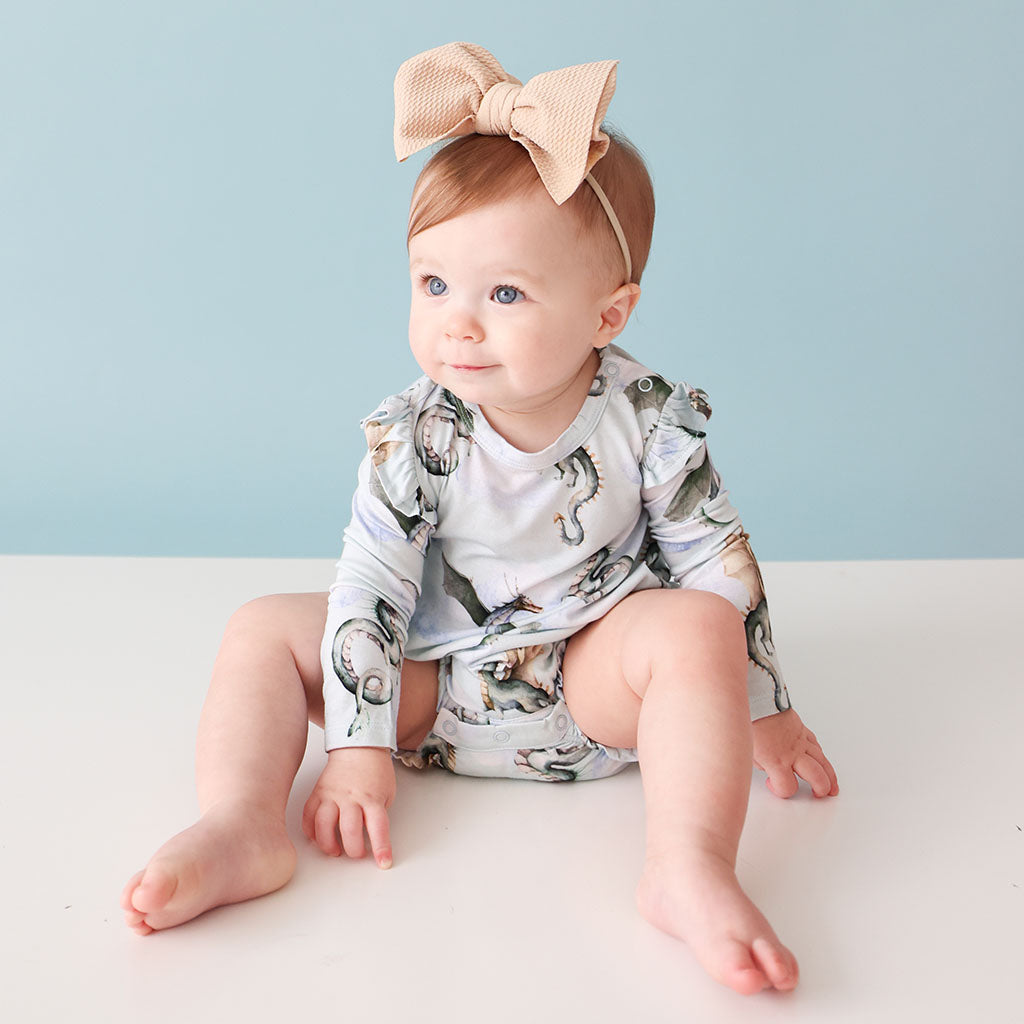 Posh Peanut Bamboo L/S Ruffled Bubble Romper - Percy Dragon