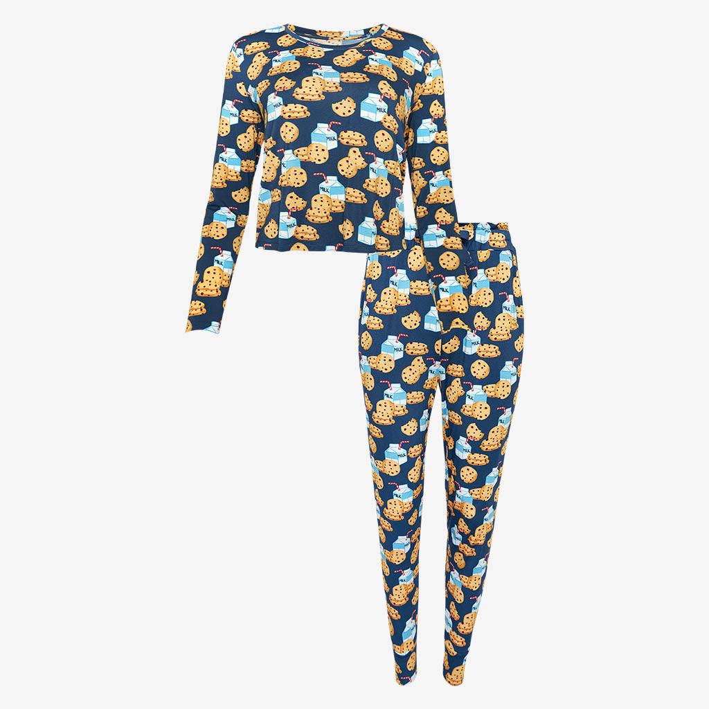 Posh Peanut Bamboo Women's L/S Scoop Neck Lounge Jogger PJ Set - Milk & Cookies