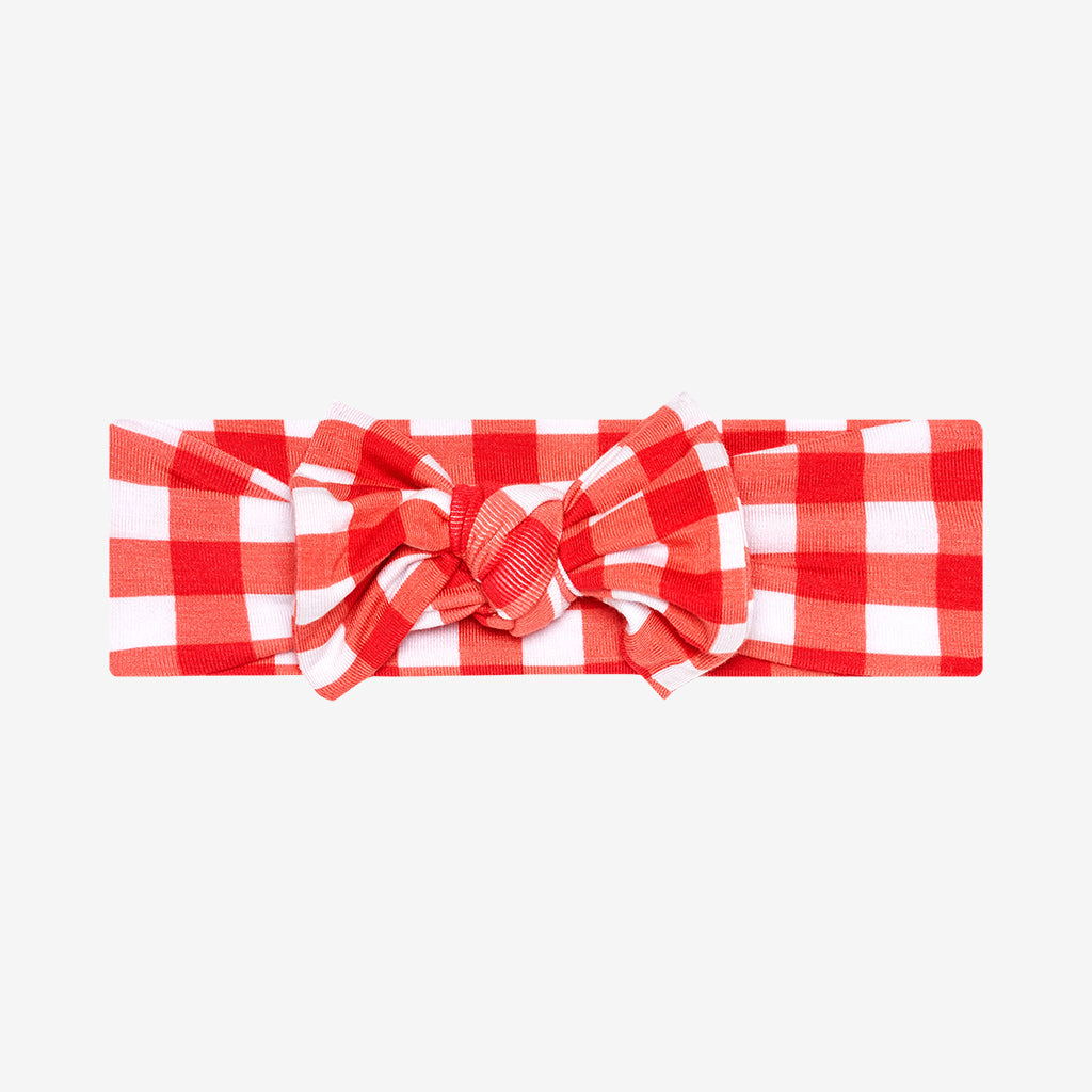 Posh Peanut Bamboo Bow Headwrap Headband - Polly Barn Red Gingham