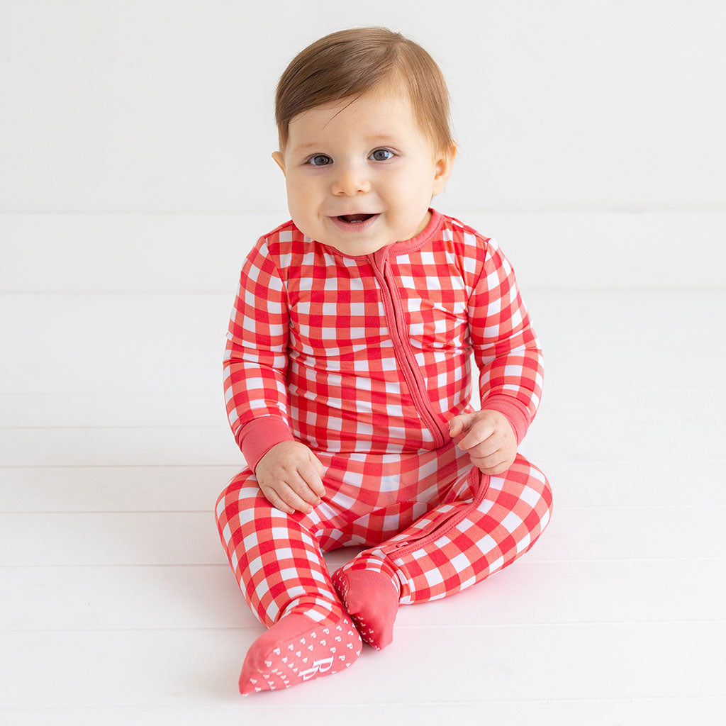 Posh Peanut Bamboo Convertible Zippered Onepiece Romper -  Polly Barn Red Gingham