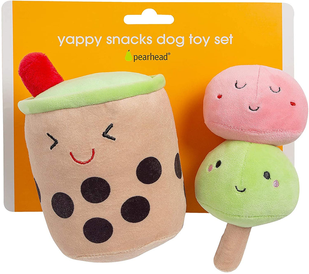 Yappy Snacks Dog Toy Set, Pearhead, Mochi Squeaky Toy, Boba Squeaky Toy