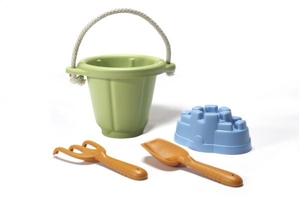 Green Sand Play Set, Includes bucket, shovel, rake and sand mold