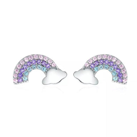 925 Sterling Silver Kids Pierced Earrings, Lavender Gem Rainbow