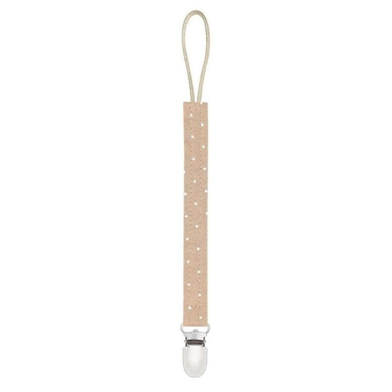 Handmade Universal Teether/Pacifier Clip, Coffee Brown with White Polka Dots, Elastic Band